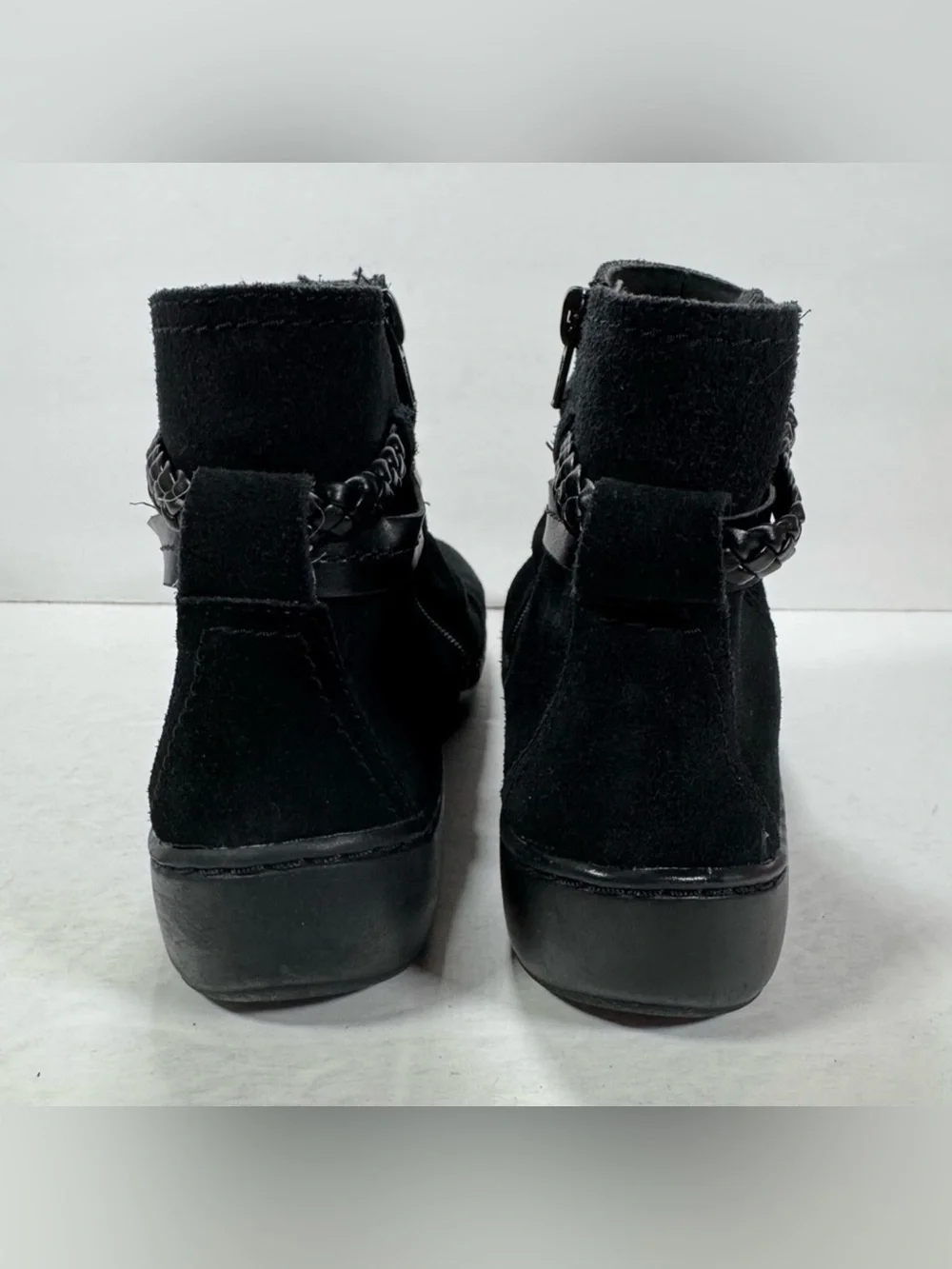 Clarks Collection Black Suede Leather Cora Braid Ankle Boots Women Size 6.5M